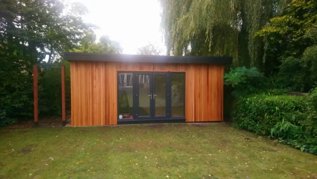 Garden room exterior with cedar cladding in Essex