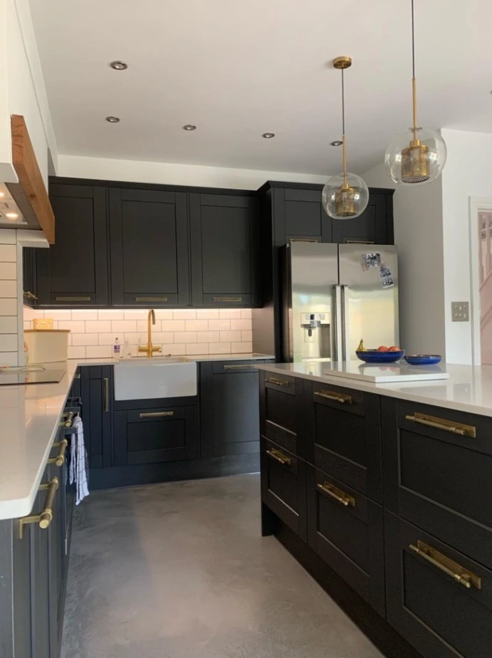 Kitchen island with pendant lighting in Essex